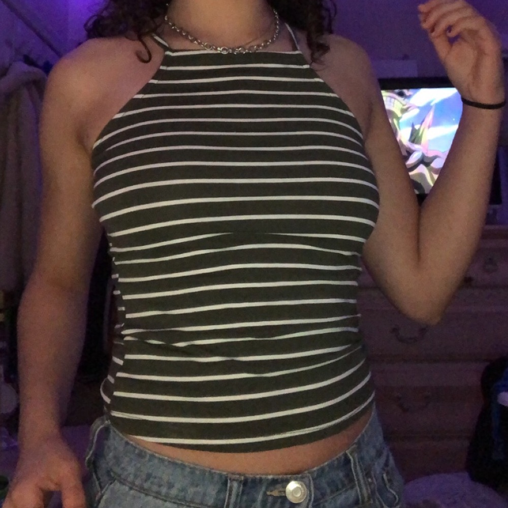 Olive green stripped tank top.